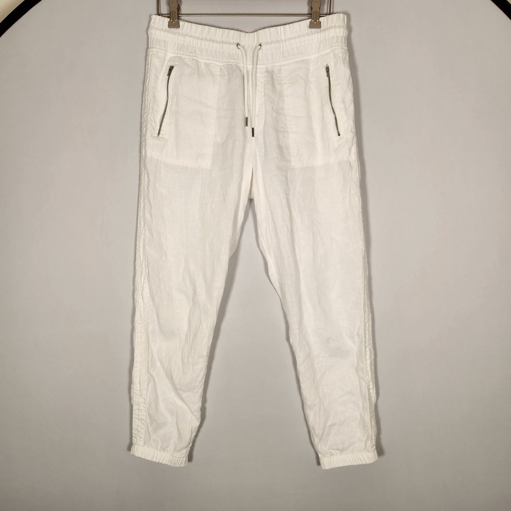 Athleta White 100% Linen Jogger Pants Size 10 Medium